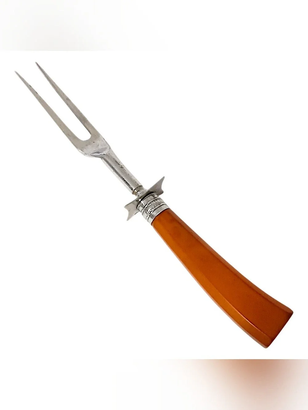 Vtg Bakelite Meat Serving Carving Fork Butterscotch Catalin Handle 2 Prong MCM